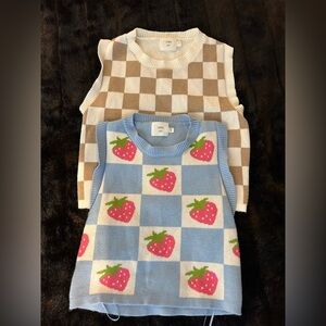 Luna Ivy Sweater Vest Bundle— Checkerboard + 🍓 Strawberry Checkers Knit Size M-L